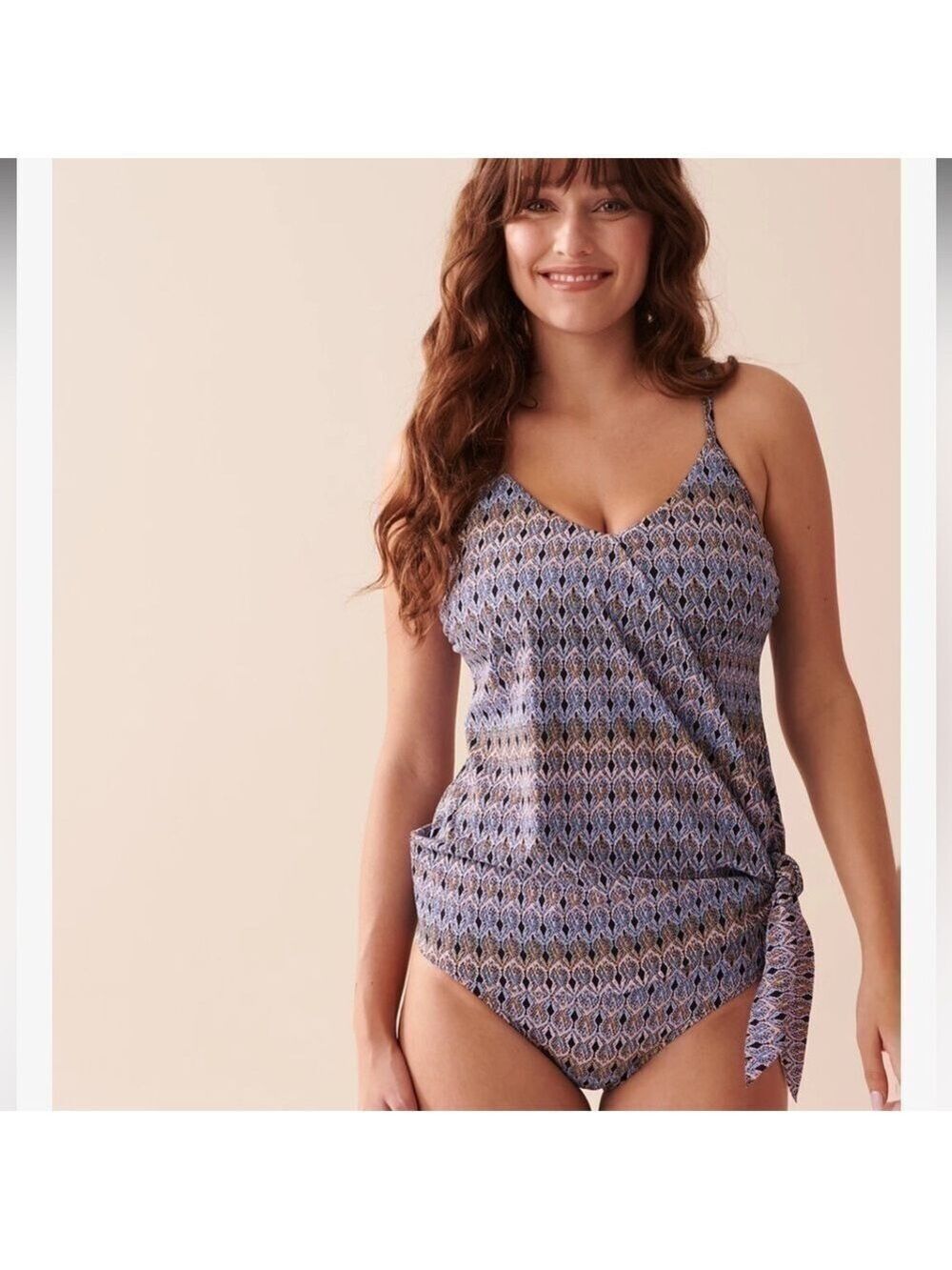 NWOT La Vie en Rose Aqua textured knotted tankini swim top XXL